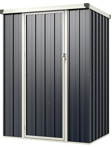 COSTWAY Gartenhaus Metall, Geräteschuppen mit Pultdach & abschließbarer Tür & Schloss, 117 x 89 x 162 cm Garten Schuppen Outdoor, Gerätehaus wetterfest für Garten, Rasen, Grau