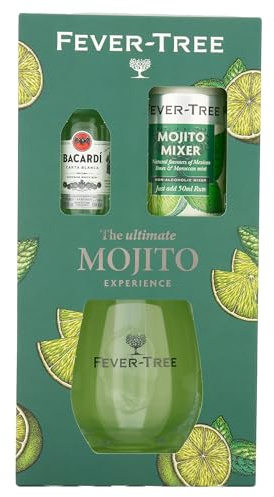 Fever‑Tree Mojito Gift Set – Bacardi Carta Blanca White Rum 5cl 37.5% ABV with Fever‑Tree Mojito Mixer & Dartington Glass – Premium Cocktail Gift by Blue Tree Gifts