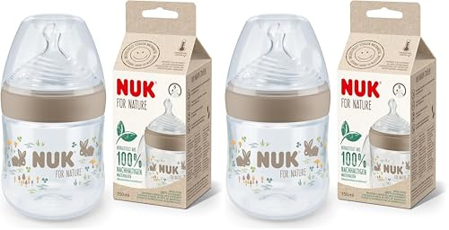 NUK for Nature Babyflaschen | Kleiner Trinksauger | 150 ml | Der Mutterbrust nachempfundener Anti-Colic Trinksauger aus Silikon | Temperature Control | Nachhaltige und BPA-freie Materialien | Beige