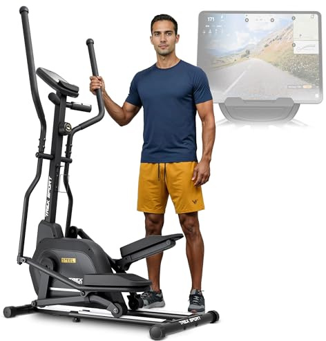 TREX SPORT Crosstrainer für zuhause Steel bis 125kg 14-stufiger Widerstand | TX-700CT Ellipsentrainer mit Computer & Pulssensoren, extrem leises Magnetbremssystem