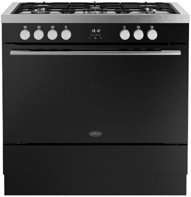 Belling BEL RCA VISION SGL 90DF 90cm wide Dual Fuel Range Cooker with Gas Hob - Black/Silver Steel - A Rated