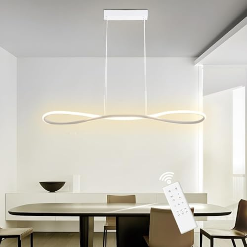 LXJCSM 120cm LED Pendelleuchte, Moderne Esstisch Hängelampe mit Fernbedienung Dimmbare 3000K-6000K, Höhenverstellbar, 42W Linear Pendellampe für Esszimmer, Wohnzimmer, Küche (Weiß)