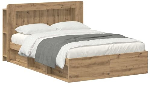 vidaXL Bettgestell mit Stauraum Artisan-Eiche 135 x 190 cm, Moderne Schlafzimmermöbel, rechteckiger Holz-Bettrahmen, praktische Aufbewahrung, minimalistischer Stil