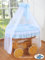 Deluxe Drape Weidenkorb für Babybett, Stubenwagen, massives antikes Kiefernholz, mit blau-weißer Bettwäsche