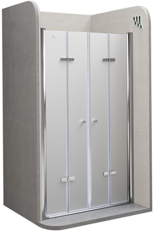 i-flair Doppelfalttür Verstellbereich von 100-104 cm Höhe: 195 cm Duschabtrennung aus 6 mm satiniertem ESG Sicherheitsglas mit Nanobeschichtung