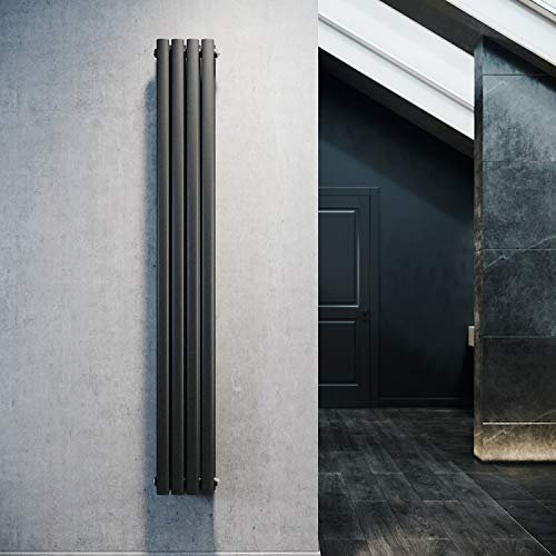 ELEGANT Design Röhren Heizkörper 236x1800mm Antrazit Oval Paneelheizkörper Vertikal Mittelanschluss Doppellagig