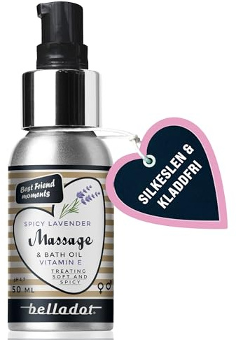 Belladot Spicy Lavender Massageöl und Badeöl, nicht klebend, würziges Lavendelöl mit Vitamin E Öl, pflegendes Körperöl zum Verwöhnen, Entspannung und Wellness, Geschenke für Paare,mit Pumpspender