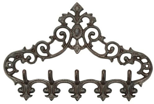 Sungmor Percha de pared de hierro fundido de estilo retro 5 ganchos - 33,2 × 22,2 cm/Estante colgante decorativo con patrón hueco - Decoración para el hogar con encanto