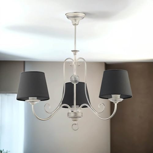 Licht-Erlebnisse Kronleuchter Shabby Silber Graphit mit Schirmchen Ø72cm Esszimmerlampe Wohnzimmer Deckenleuchte