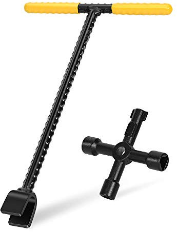 LOSTRONAUT Clé de compteur d'eau de 30,5 cm – Outil professionnel de jardin et de plomberie pour ouvrir et fermer les vannes en toute simplicité – avec poignée en T en acier renforcé et sélecteur de