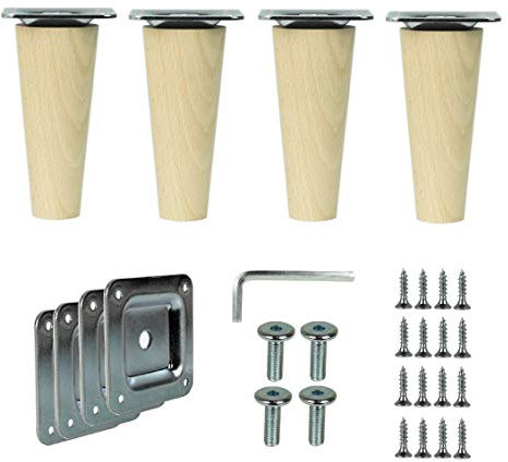 emoebelbeschlaege woplus Lot de 4 pieds de meubles en bois de hêtre, droits, longueur : 10 cm, surface propre, droits, 10 cm