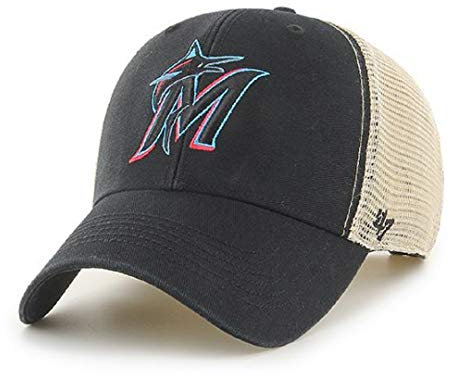 '47 MLB Flagship Wash Mesh MVP Adjustable Hat, Adult One Size Fits All (Miami Marlins Black)