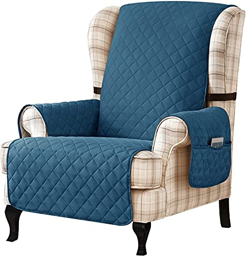 LINFKY Reversible Ohrensessel Bezüge, Ohrensessel Schonbezug Mit Zwei Gummibändern, Waschbarer Sessel Couchbezug Für Wohnzimmer Abnehmbarer Möbelschutz Für Erwachsene Kinder Haustiere (Türkis)