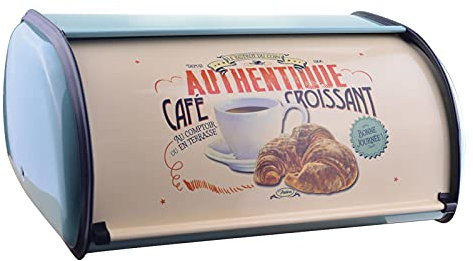 Airber Roll Top Bread Bin Large Front Opening Flat Box, Metal Design And Viewing Window, Home Storage For Kitchen Counter Extra Easy Blue