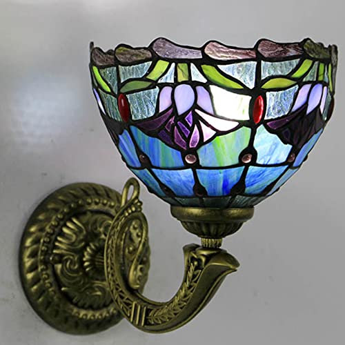 AIBOTY Lila Tulpe Wandlampen Tiffany Wandlampe Bettwand Licht 8 Buntglas Schatten Badezimmer Beleuchtung Eitelkeit Licht Für Schlafzimmer Korridor Halleway