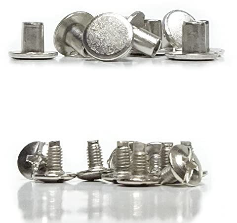 10 Stück Gürtelschrauben 5mm Füllhöhe, Buchschrauben Chicagoschrauben Schrauben für Leder und sonstige Verbindungen, Farbe silber, Herstellung Druckguss