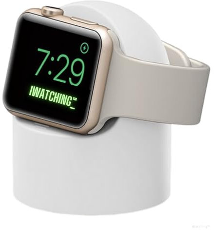 iWatching Charger Stand Silicone Dock Holder for Apple Watch Series Ultra 2,Ultra, SE2, SE, Series 10 9 8 7 6 5 4 3 2 1 (49/46/45/44/42/41/40/38mm), Supports Nightstand Mode (White)
