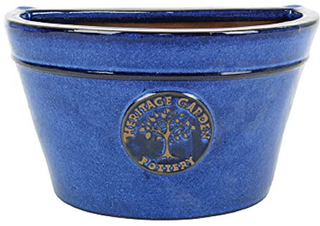 Large 34cm Blue Heritage Ceramic Wall Planter Plant Pot - Frost Proof
