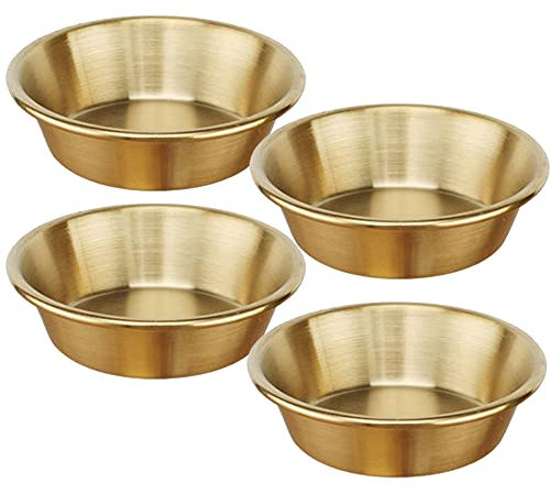 Lot de 4 mini bols à sauce en acier inoxydable, 7 cm, petits bols à sauce en métal, plat à assaisonnement, ramequin à sauce à tremper, récipient à condiments individuel pour frites, sushis, doré