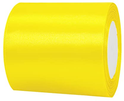 22m Satinband Geschenkband Gelb 100mm Breit,Auto Seidenband Gelb Dick Schleifenband Satin Dekoband Geschenkverpackung Deko Band Stoffband für Halloween Weihnachten Hochzeit Taufe Geburtstag DIY