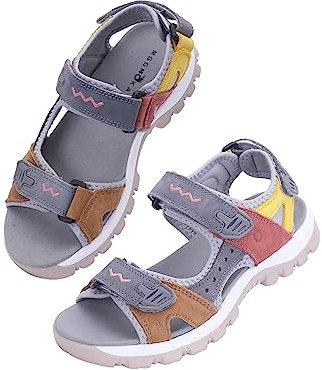 MGGMOKAY Femme Sandales de Randonnée en Cuir sandales de marche légères à bout ouvert,Gris,36