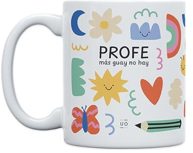UO Taza de Regalo con Mensaje Profe más Guay no Hay, Regalo para Profesores Regalo para profesoras, Regalo Original de Fin de Curso, 350 ml, Cerámica
