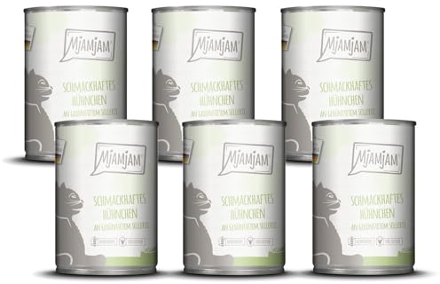 MjAMjAM – Premium Nassfutter für Katzen - schmackhaftes Hühnchen an gedünstetem Sellerie 400g, 6er Pack (6 x 400g), naturbelassen mit extra viel Fleisch
