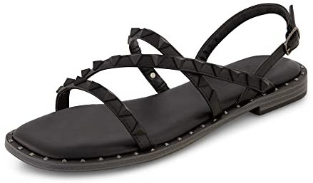 CUSHIONAIRE Damen-Sandale mit Slingback und Nieten aus Memory Foam, große Weiten erhältlich, Schwarz, 39 EU W