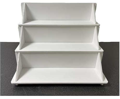 MDF White 3 Tier Solid Back Display Craft Table Stand - Size 370mm x 324mm x 320mm - For Craft Fairs, Market Stall Display Shelf, Shop Display Stands, Makeup Stand, Perfume display shelf
