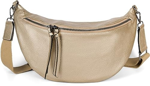 styleBREAKER Women's Half Moon Crossbody Shoulder Bag, detachable adjustable shoulder strap, solid color handbag 02012386, Colour:Gold