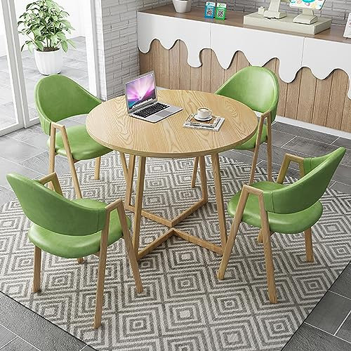 Kleines Büro, Empfangsraum, Clubtisch und Stuhl-Set, Konferenztisch, Stühle-Set, Kleine Runde Tische, Büro für 5 Personen, Moderne Hilfe Bei Kommunikation und Zusammenarbeit, 80 cm A-Leather-14