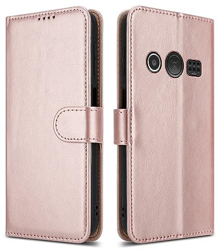PIXFAB For Doro 1380 Leather Phone Case, Magnetic Closure Full Protection Book Folio Design, Wallet Case Cover [Card Slots] and [Kickstand] For Doro 1380 - Rose Gold