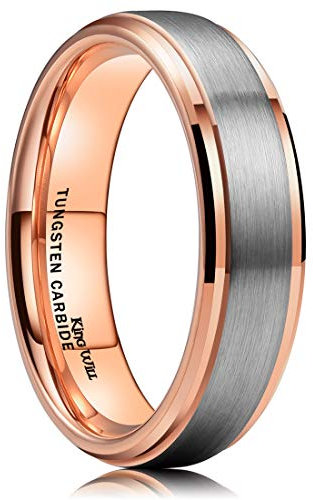 King Will DUO Unisex 6mm 18k Rose Gold Plated Tungsten Carbide Ring Two Tone Wedding Band 9