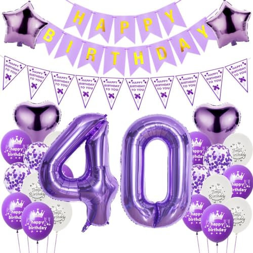 Palloncini 40 Anni Compleanno Decorazione Viola,Decorazione 40 Anni Compleanno Donna,Palloncini Compleanno 40 Anni Viola,Decoro Festa 40 Anni Compleanno Donna,Palloncino 40 Anni Donna Viola