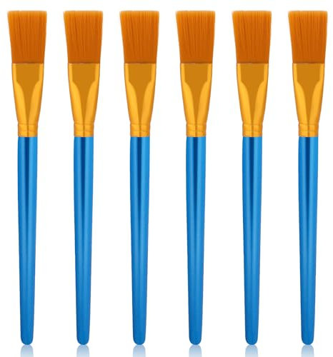 6Pcs Flat Paint Brushes for Acrylic Painting 1 inch Watercolor Acrylic Paint Brush Synthetic Nylon Oil Painting Brushes for Acrylic, Watercolor, Oil, Crafts, Face Body Art
