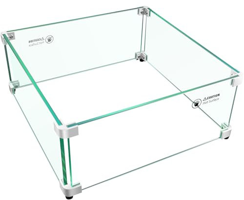 Pariplus Windschutz für Feuerstelle - 44,5 cm x 44,5 cm x 17,8 cm, quadratisch, für Propangas/Erdgas-Feuerstelle, dickes gehärtetes Glas und harte Aluminium-Eckhalterung, einfache Montage