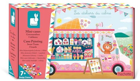 Janod - Mini-Cane Collage-Set Leckereien - Die Werkstätten der Ruhe - 3 Bilder - Kinderbastelset - Feinmotorik und Konzentration Lernen - Ab 7 Jahren - J09105