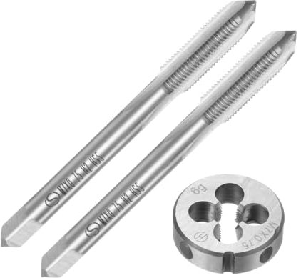 sourcing map Set di 3 pezzi di maschi filettati metrici M7 x 0,75 e matrici rotonde, kit per filettatura, per riparazione di dadi e bulloni