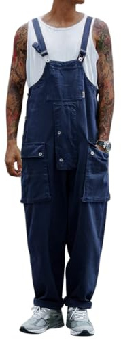 Oanviso Salopette Jeans Uomo Overalls in Denim Casual | Pantaloni Lunghi, Moda, Vintage, Jumpsuit, da Lavoro, con Tasche, Elasticità, Streetwear