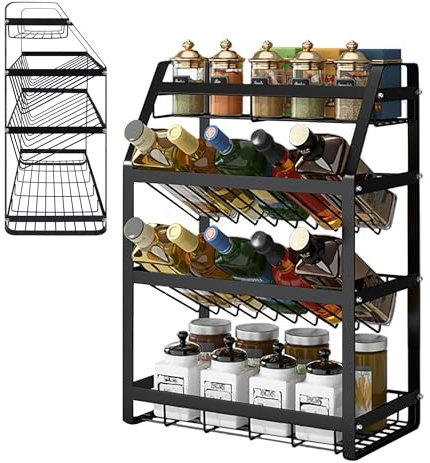 Suusolny 4 Entagen Gewürzregal Metall Regal Gewürz Organizer Regal Stehend ohne Bohren Gewürzständer Gewürzdosen Gewürzregale Gewürzhalter Küchenregal für Gewürzaufbewahrung - Modell A