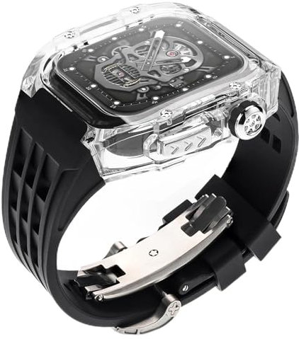 INSTR Kit di modifica trasparente di lusso per cinturino in gomma Apple Watch Ultra 2 49mm con custodia per serie IWatch 9 8 7 6 5 4 SE 45mm 44mm(Color:D,Size:For iwatch 45mm)