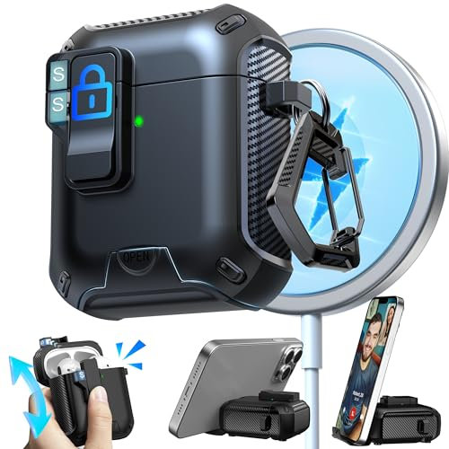 RFUNGUANGO Compatibile con Cover Custodia Airpods,Compatibile con ricarica MagSafe, pop-up automatico con clip di blocco di sicurezza,Nero