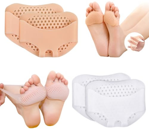 Almohadillas metatarsianas de gel (4 piezas) - Almohadillas para pies con un diseño transpirable y suave indicado para la metatarsalgia, neuroma de Morton y fascitis plantar.