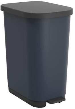 Rotho Ribo Mülleimer mit Deckel und Fußpedal, 25-40 Liter Fassungsvermögen, optimale Ausnutzung des Müllbeutels (Blau)