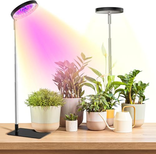 YUYMIKA Grow Lights for Indoor Plants Full Spectrum, 48 LEDs Plant Grow Light with Detachable Base, 3 Optional Spectrums, Height Adjustable, 3/9/12Hrs, 10 Brightness (Black-2 Pack)