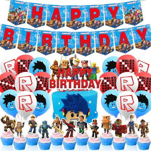 Game Birthday Party Decorations Supplies, Happy Birthday Banner, Balloons, Cake Topper, Cupcake Toppers, Cake Decorations