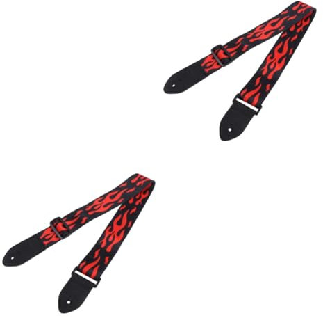 VICASKY 2stücke Gitarrengurt Mit Lederenden Für Akustik Bass Gitarre Flammen-design Breiter Verstellbar Komfortabel Und Rutschfest Für Stehende Auftritte Lebendige Farben Und Exklusives