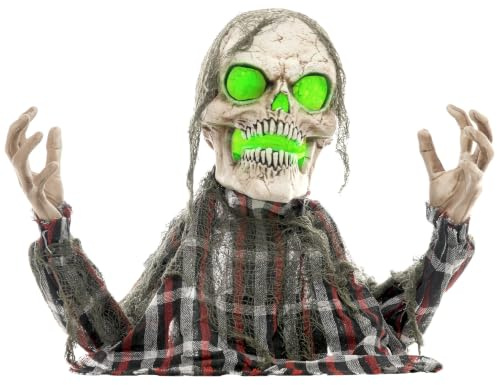 HOMCOM 70cm Halloween Dekoration Skelett Halbkörper Figur LED-Lichter | Soundfunktion, Haustür Deko, Verstellbare Arme, Halloween Horror Ornamente, für Halloween Party
