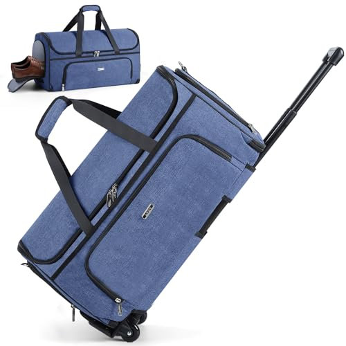 Lekespring Kleidersack mit Rollen, Convertible Weekender-Beutel, Große Handgepäck-Kleidungsbeutel für den Reisen, Garment Duffle Bag, 55L (Blau)