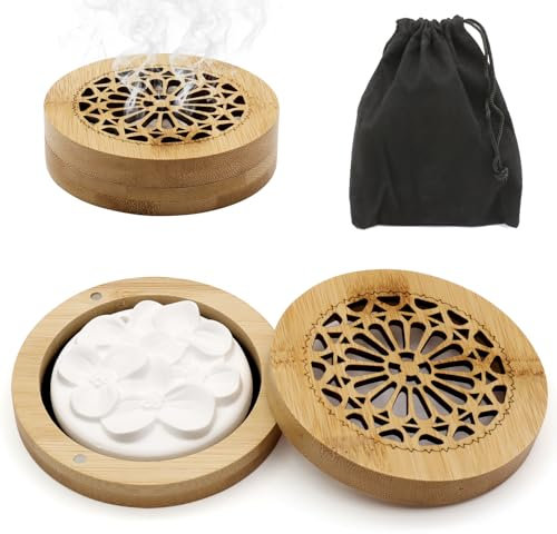 ZYNERY Duftstein für Ätherische Öle mit 1 Samtbeutel Geeignet, Hölzerner Räucherkiste für Aromatherapie, Diffuser Ätherische Öle für Schlafzimmer Auto Kinderzimmer Badezimmer (Weiß-A)